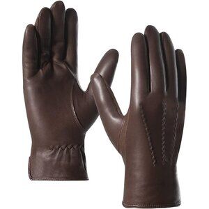 🆕Men's Brown Luxury Italian Cashmere Sheepskin Lined Genuine Leather Gloves